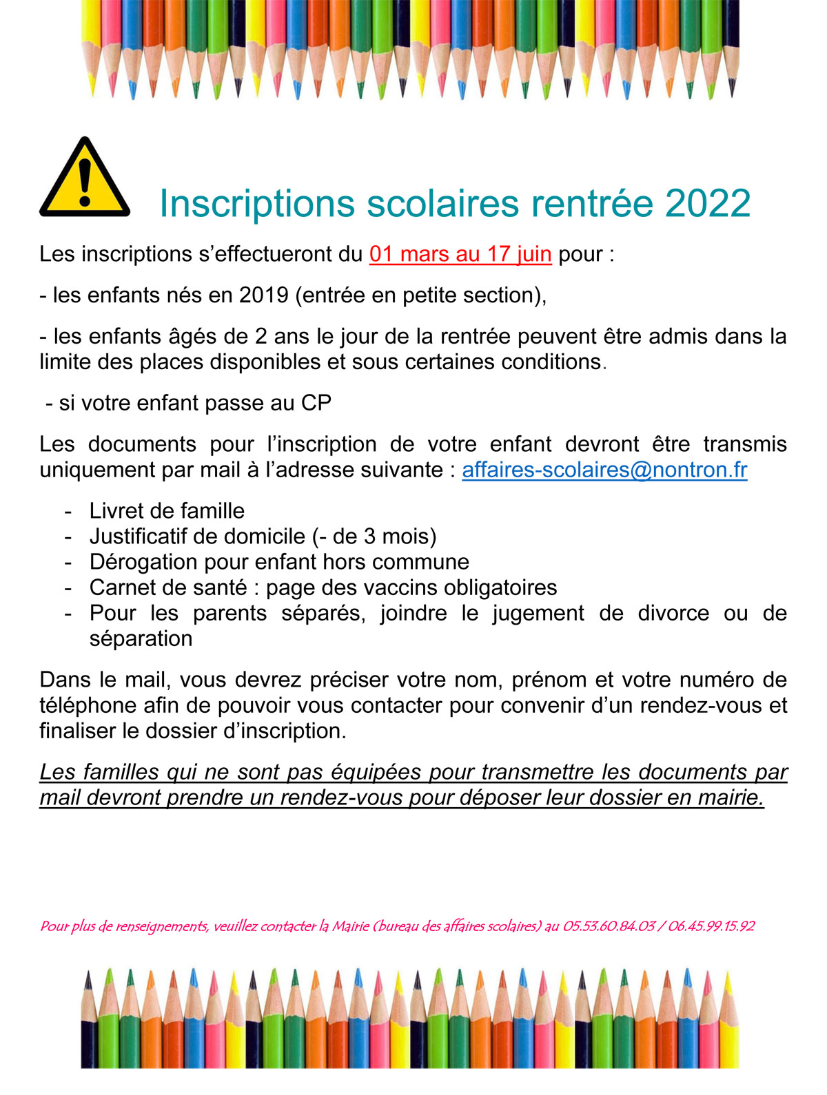 Infos inscriptions rentrée 2022 1