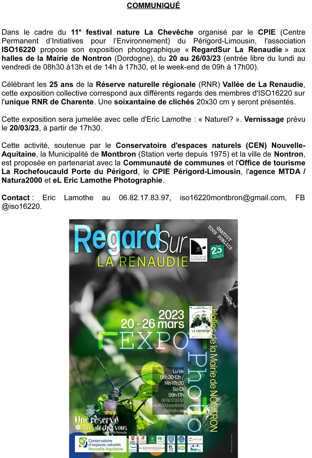 ISO16220 Expo RegardSur La Renaudie 2203 Communique